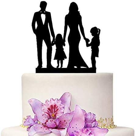 Wedding Cake Topper - Mom and Dad With 2 Children Girls Family Anniversary Cake Topper