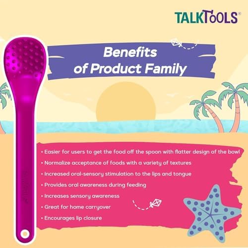 TalkTools Wee Bumpy Magenta Spoons | Provides oral awareness during feeding | Encourages lip closure | Normalize acceptance of foods with a variety of textures (Wee Bumpy, 6 Pack)