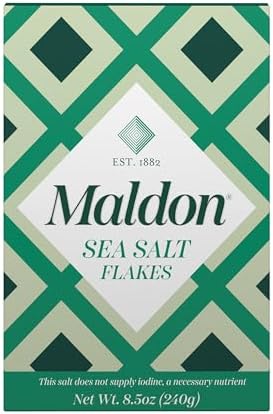 Maldon Salt, Sea Salt Flakes, 8.5 oz (240 g), Kosher, Natural, Unique Gourmet Pyramid Shaped Salt Flakes, Perfect for a Wide Range of Dishes, Hand-Harvested for Four Generations (Packaging May vary)