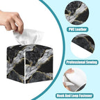Black White Marble Tissue Box Cover Square,Golden Veins Leather Tissue Holder with Bottom Belt,Facial Paper Organizer Tissue Box Cover for Home Office Bathroom Vanity Countertop,5.2" x 5.2" x 5.2"