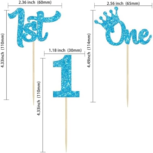 24Pcs 1st Birthday Cupcake Toppers Glitter First Birthday Cake Decorations One Cupcake Picks for Kids Baby Shower 1st Birthday Party Cake Decorations Supplies Blue