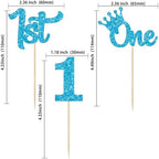24Pcs 1st Birthday Cupcake Toppers Glitter First Birthday Cake Decorations One Cupcake Picks for Kids Baby Shower 1st Birthday Party Cake Decorations Supplies Blue