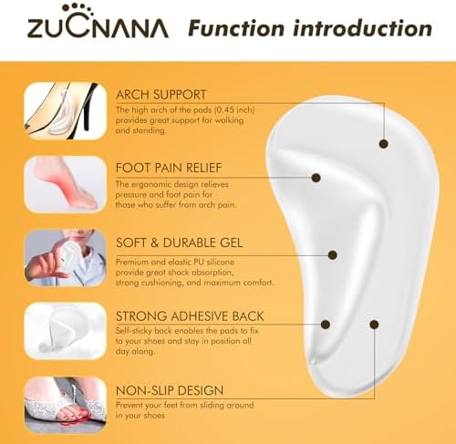 Arch Support Inserts for Women Flat Feet (12 Pieces), Soft Gel Arch Support Insoles for Plantar Fasciitis, Reusable Arch Pads for Foot Pain Relief, One Size Fits Any