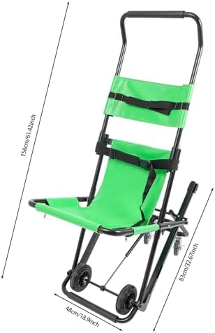 Portable Folding Stair Chair, 350lbs Capacity Emergency Evacuation Wheelchair, Track Design, Adjustable Headrest & Belts, No Assembly, Aluminum Alloy for Fire Ambulance Hospital Home (Green)