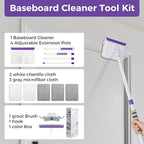 wlich Baseboard Cleaner Tool with Handle 2.0, 60" Extendable Long Handle, Dust Trapping and Locking, 5 Reusable Pads, Purple Base Boards Cleaning Tool for Moldings, Wall, Floor, Bathroom, Kitchen