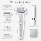 Braun Silk-épil 9 Epilator, Pivoting Head, Wet and Dry, Includes Body Trimmer, Shaver Head and Trimmer Comb, SES9-441