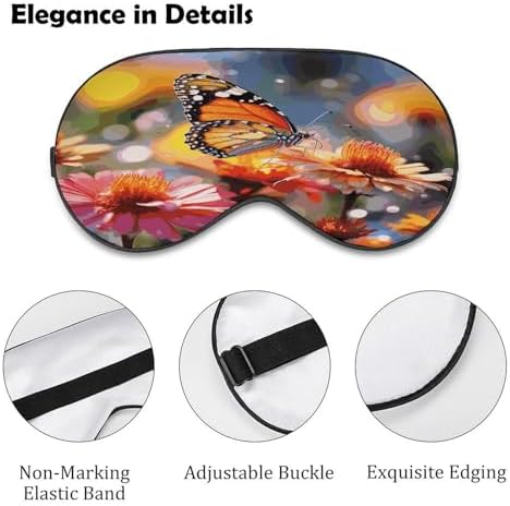 Bloom Flower and Butterfly Sleeping Mask for Men Women,Sleep Masks with Adjustable Elastic Strap for Travel,Blackout Eye Mask for Pressure-Free & Sleeping Light Blocking