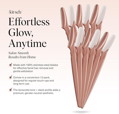 Kitsch Dermaplane Razor for Women Face – Face Razors for Women & Men, Eye Brow Razors & Face Shaver – Exfoliating Facial Razor & Dermaplaner as Skin Care Tool for Smoother Skin - Terracotta, 12 pcs