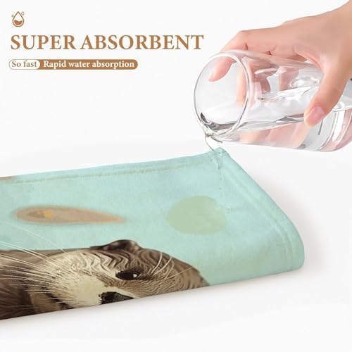 MUSM Premium Hand Towels for Bathroom Ultra Soft Printed Towels Coral Velvet Kitchen Hand Cute Otter Towel Highly Absorbent Hotel Spa Towel Collection 13.8 X 28.7 in