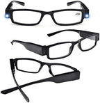 4 Pcs Reading Glasses Led Readers with Lights Fashion Glasses for Reading for Men and Women Lighted Magnifier Nighttime Reader Compact Full Frame Eyewear Unisex Clear Vision Lighted Eye Glasses(+250)