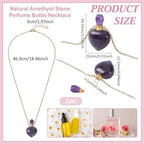 PH PandaHall Natural Amethyst Perfume Bottle Necklace, Heart Shape Essential Oil Diffuser Bottle Real Amethyst Crystal Stone Necklace Golden Chain for Women Jewelry, Purple, 1 Piece