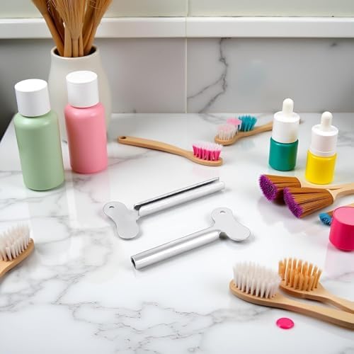 2Pcs Silver Stainless Steel Toothpaste Squeezer and Hair Dye Dispenser - Metal Roller Tube Wringer Tool for Bathroom and Salon Use | Durable Multi-Purpose Squeezing Tool with Safety Design