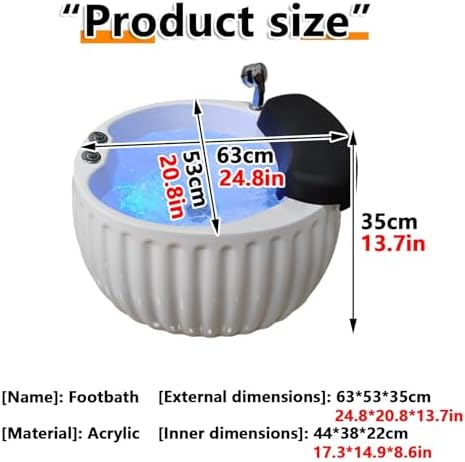 Pedicure Foot Spa,Foot Bath Spa Acrylic,Acrylic Massage Foot Bath,Foot Massager Foot Bath, Pedicure with Heat and Massage Colorful Lamp with Automatic Drain Pump,Large Size Foot Soak Tub Bath