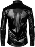 ZEROYAA Men's Shiny Metallic Sequin Long Sleeve Button Down Shirts for Halloween Cosplay Party