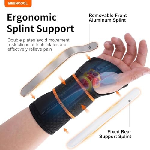 MEENCOOL Carpal Tunnel Wrist Brace, Night Support Splint for Wrist Pain Relief - Adjustable Hand Brace for Tendonitis, Arthritis, Sprain for Men Women (Right Black S)