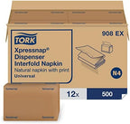 Tork Xpressnap Natural Environmental Print Dispenser Napkin N4, Recycled 1-ply, 8.5" x 13", 12 x 500 napkins, 908EX