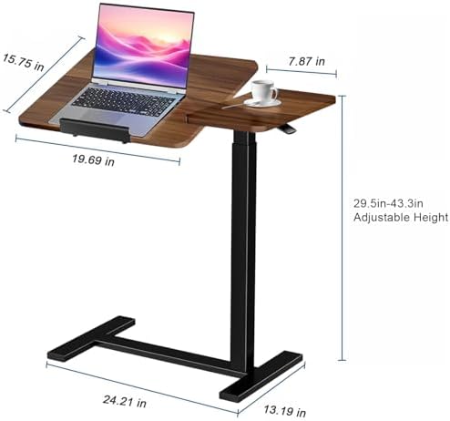 Overbed Bedside Table Tilt with Wheels, Medical Adjustable Height Hospital Bed Table,Standing Mobil Laptop Desk with Wheels Hospital Home Office (Tilt, Walnut Brown, 28" W x 16" D)