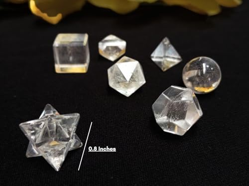 Jet International Women's Wow A++ Crystal Quartz 7 Stones Sacred Geometry Sets Gemstone Platonic Solid Top Grade Quality Merkaba Star W/ Velvet Pouch Attractive Cleansing Life Vitality Healing Chakra