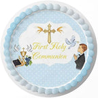 First Holly Communion Boy Edible Cake Image Topper Birthday Sheet Party Decoration Print Round