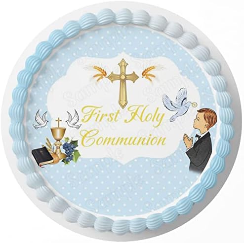 First Holly Communion Boy Edible Cake Image Topper Birthday Sheet Party Decoration Print Round