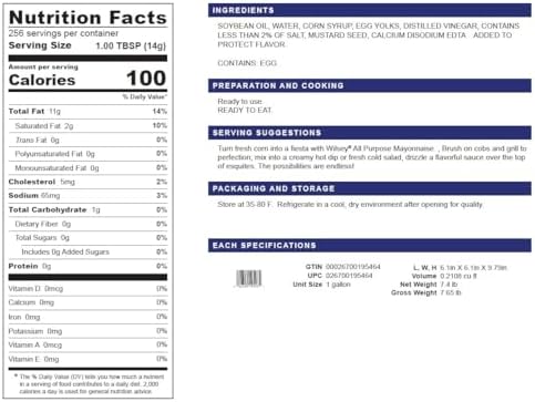 Ventura Foods Wilsey All Purpose Heavy Duty Mayonnaise, Versatile for Dips, Salad Dressings, and Sandwiches, 1 Gallon