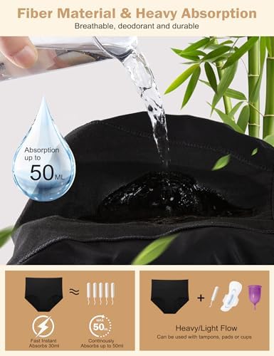 EcoPeriod Period Underwear for Women Heavy Flow High Waist Postpartum Underwear Menstrual Leakproof Period Panties