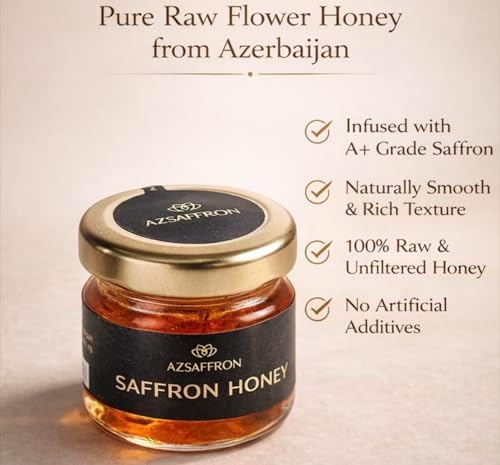 AZSAFFRON Saffron Honey | 30g Glass Jar | Pure Raw Unfiltered Honey Infused with Premium Saffron Threads