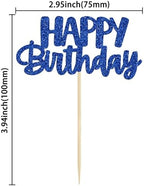 Gyufise 24Pcs Happy Birthday Cupcake Toppers Glitter Cupcake Food Picks for Celebrating Happy Birthday Theme Party Cake Decorations Supplies Deep Blue