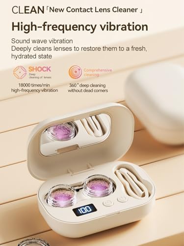 Ultrasonic Contact Lens Cleaner Machine Rechargeable Portable USB Powered 3 Modes ABS with Mirror for Gym Sports Running Fitness Outdoor Travel Office Hotel(1pc)