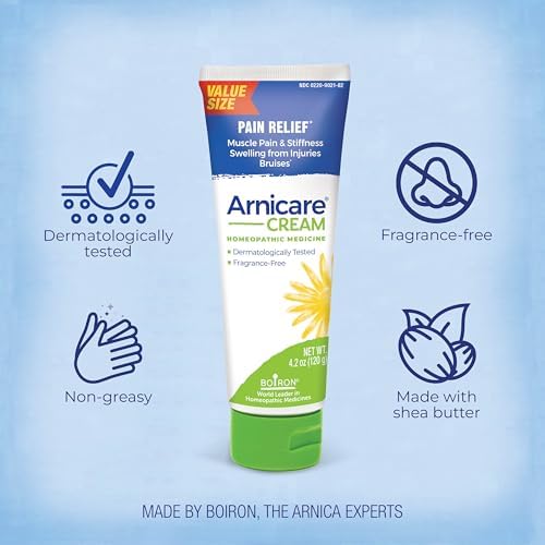 Boiron Arnicare Cream for Joint Pain, Muscle Pain, Swelling, Soreness, Stiffness, and Bruises - Fast Absorbing and Fragrance-Free - 4.2 oz