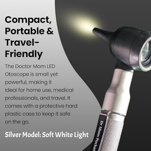 4th Generation Doctor Mom LED Pocket Pro Otoscope with Both Adult and Pediatric Disposable Specula Tips, Battery, and Protective Hard Plastic Case
