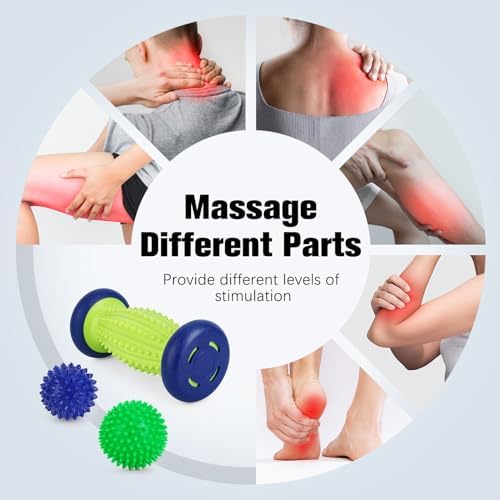 Massage Ball - 3 in 1 - with Foot Roller & Spiky Balls, Plantar Fasciitis Relief and Heel Spur Relief, Foot Roller Massage and Trigger Point Ball