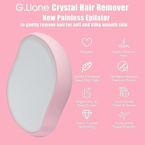 Crystal Hair Eraser,Physical Glass Hair Removal,Reusable Nano Hair Remover Stone,Epilator for Women and Men,Soft Silky Skin (Pink)