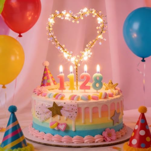 Mother's Day Cake Topper Love Heart Pearl Cake Toppers with LED Light for Mothers Day Birthday Wedding Party Decoration, 5.2 x 7.9 Inch