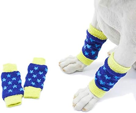 Dog Leg Warmers Dog paw Protector hock Protector for Dogs Leg Socks Knee Pads Joint Support (Blue Stars, L (9.9-13.2 lbs))