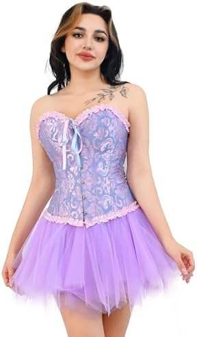 frawirshau Women's Lace Up Boned Overbust Corset Bustier Lingerie Bodyshaper Top