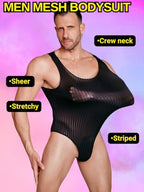 EHSUYAB Men's Sexy Lingerie, Ribbed Sheer Mesh Bodysuit, Shapewear Sissy Clothes Gay Club, Tank Top Muscle Suit Rave Outfits