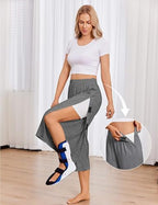 Deyeek Women's Tear Away Breakaway Capri Pants Post Surgery Recovery Hip Knee Ankle Replacement Adaptive Magic Tape Wide Leg