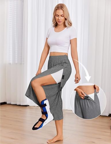 Deyeek Women's Tear Away Breakaway Capri Pants Post Surgery Recovery Hip Knee Ankle Replacement Adaptive Magic Tape Wide Leg