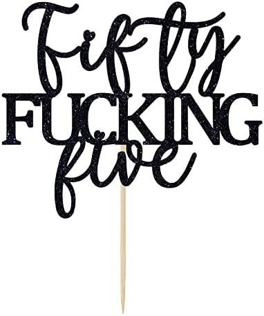 Fifty Fucking Five Cake Topper - Happy 55th Birthday Cake Decor - Cheers to 55 Years Birthday Party Decorations Supplies, Black Glitter