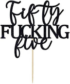 Fifty Fucking Five Cake Topper - Happy 55th Birthday Cake Decor - Cheers to 55 Years Birthday Party Decorations Supplies, Black Glitter