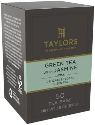 Taylors of Harrogate Green Tea with Jasmine, Pillow Tea Bags, 50 Count (Pack of 1), Delicate, Floral and Sweet, Caffeinated, Enjoy Hot or Iced, 50 Teabags