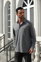 Men's Casual Polo Shirts Classic Long Sleeve Basic Button T-Shirt Lightweight Cotton Golf Tops with Pocket