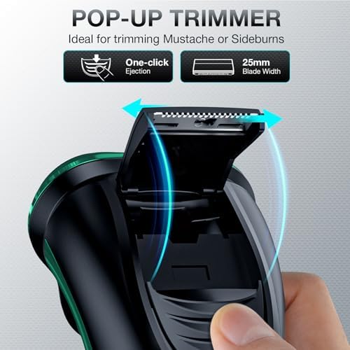 Electric Razor for Men, Cordless Rechargeable Rotary Shaver with Pop-Up Trimmer, IPX6 Waterproof Wet & Dry Electric Razor, Includes Charging Stand – Mens Electric Shaver for Face and Travel