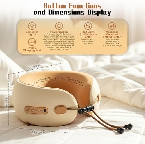 Neck Massager Pillow with Heating,Portable Heated Kneading Massage Cushion Pillow,Cordless Shiatsu Neck Massager,for Neck Pain Relief,for Home,Airplane,Car,Office,Travel