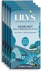 LILY'S Hazelnut Milk Chocolate Style No Sugar Added, Sweets Bars, 2.8 oz 4 Count (Pack of 1)