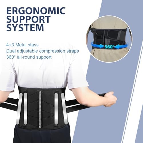HONGJING Heated Back Massager Brace for Lower Back Pain Relief, Cordless Back Vibration Massage Belt with 3 Heating Modes and 4 Massage Modes for Sciatica and Scoliosis-L