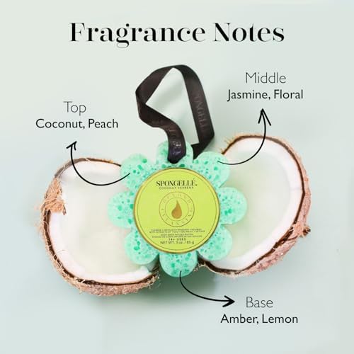 Spongellé Coconut Verbena Wild Flower Bath Sponge | Built-in Body Wash & Body Scrubber, Shower Loofah Sponge for Women | 14+ uses