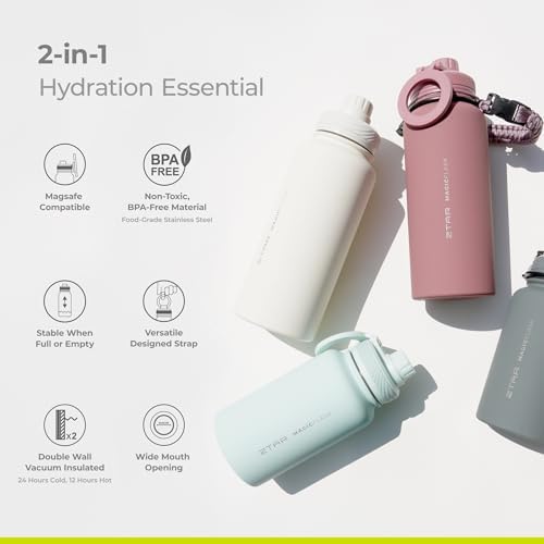ZTAR Insulated Stainless Steel Water Bottle – Compatible with Magsafe usable as Tripod, Leak-Proof, Keeps Drinks cool or warm, For Travel, Gym, and Office, Ideal Gift for Women, Men & Kids, 22 oz