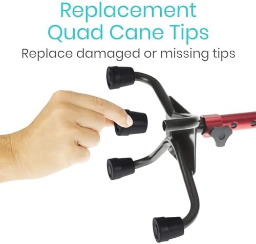 Vive Quad Cane Tips - Heavy Duty 1/2 inch Replacement Rubber Foot - Black Attachment Base Grip - Accessories for Walking and Standing Stick - Durable End for Women, Men, Seniors, Elderly
